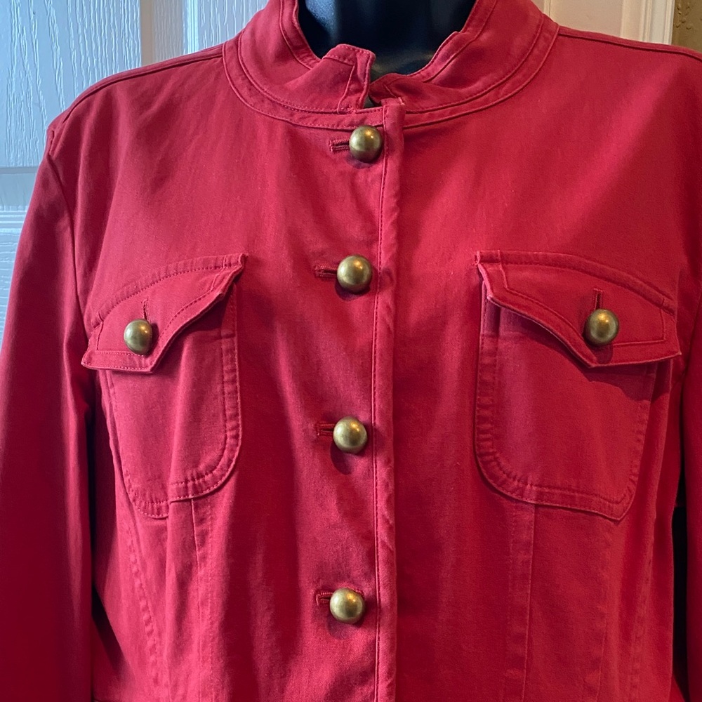 Talbots Red Utility Jacket With Button Accents - image 2